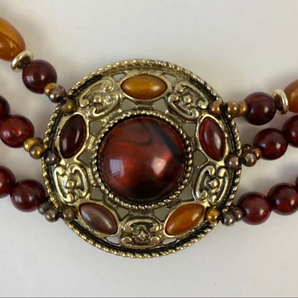 VTG Red Bead 3 Strand Collar Necklace Multistrand - Picture 3 of 13